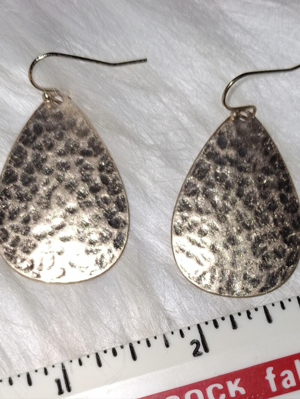 Hammered Teardrop Drop Earrings Goldtone Textured Boho Minimalist